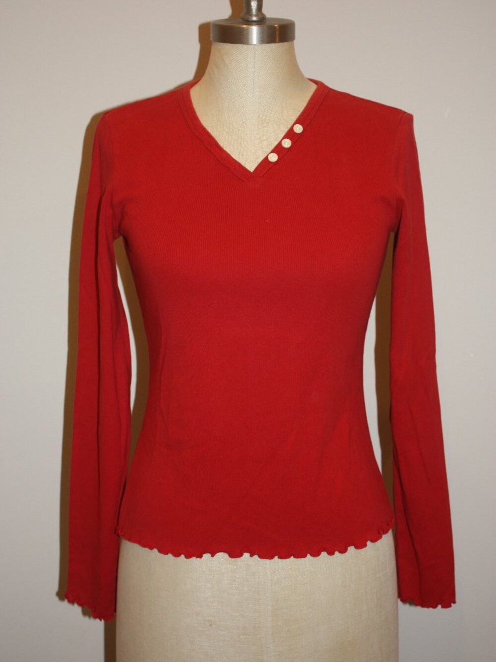 OLD NAVY LONG SLEEVE V-NECK RED COTTON T-SHIRT TOP - SMALL 2 4